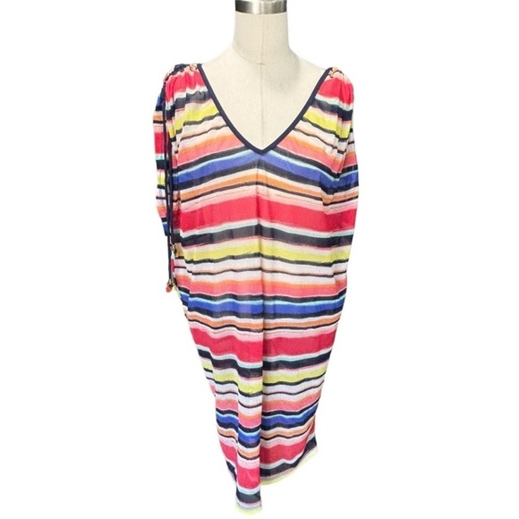 Anne Cole Women's Striped Mesh Swim Top Cover-Up Pink Multi size XS - Picture 3 of 12